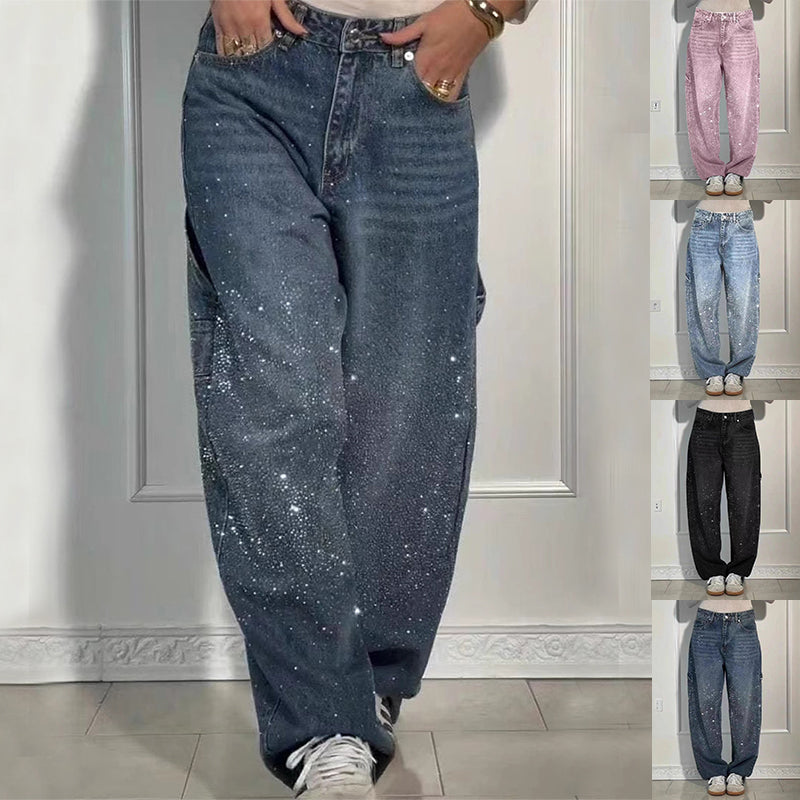 Shiny Straight Jeans With Pockets