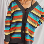 Contrast Stripes Button Up Long Sleeve Cardiganrunwayfashonista.com