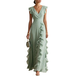 V-Neck Ruffle Maxi Dress - light green