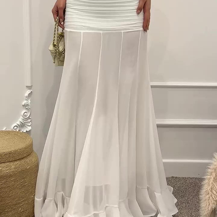 Ruffled Pleated Maxi Skirt - white