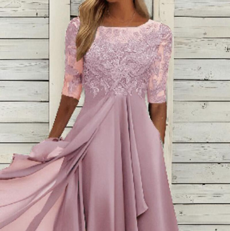Elevate Your Presence: The Elegant Chiffon Lace Hollow-Out Maxi Dress