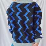 Contrast Trim Geometric V-Neck Long Sleeve Cardigan - runwayfashionista.com