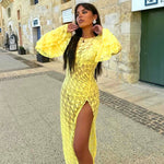 Yellow Lace Midi Dress: Sexy & Elegant Style