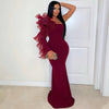 Elegant Single Ruffle Sleeve Fitted Maxi Dress