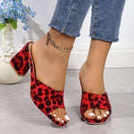 Leopard Square Toe Sandals - red