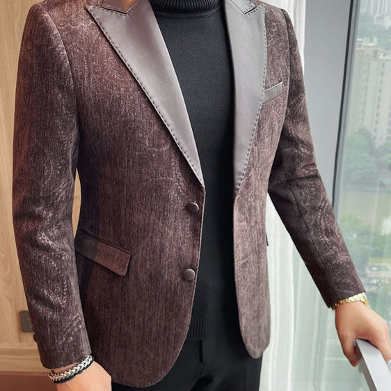 Jacquard Velvet Leather Lapel Men's Blazer