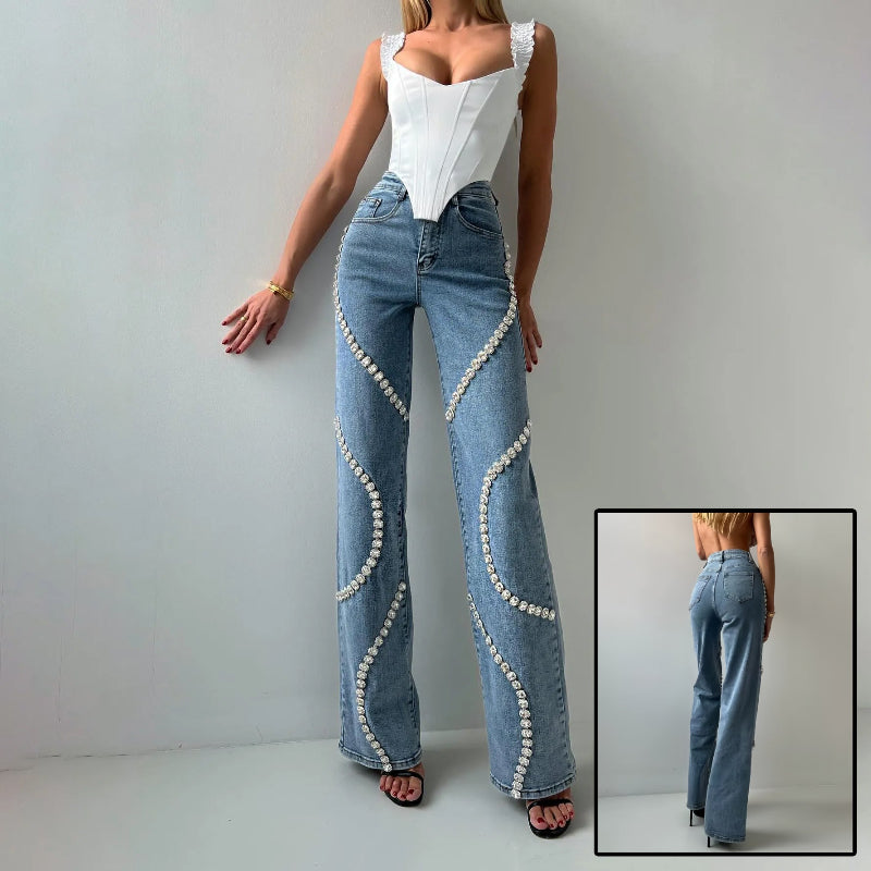 Loose Straight Leg Stone Denim Design Jeans