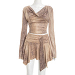 Snake Print Long Sleeve Top & Asymmetric Mini Skirt Set