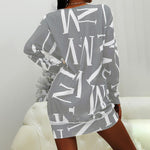 Long Sleeve Round Neck Mini Dress - grey