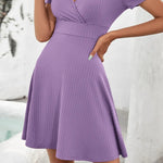 Surplice Short Sleeve Mini Dress - runwayfashionista.com