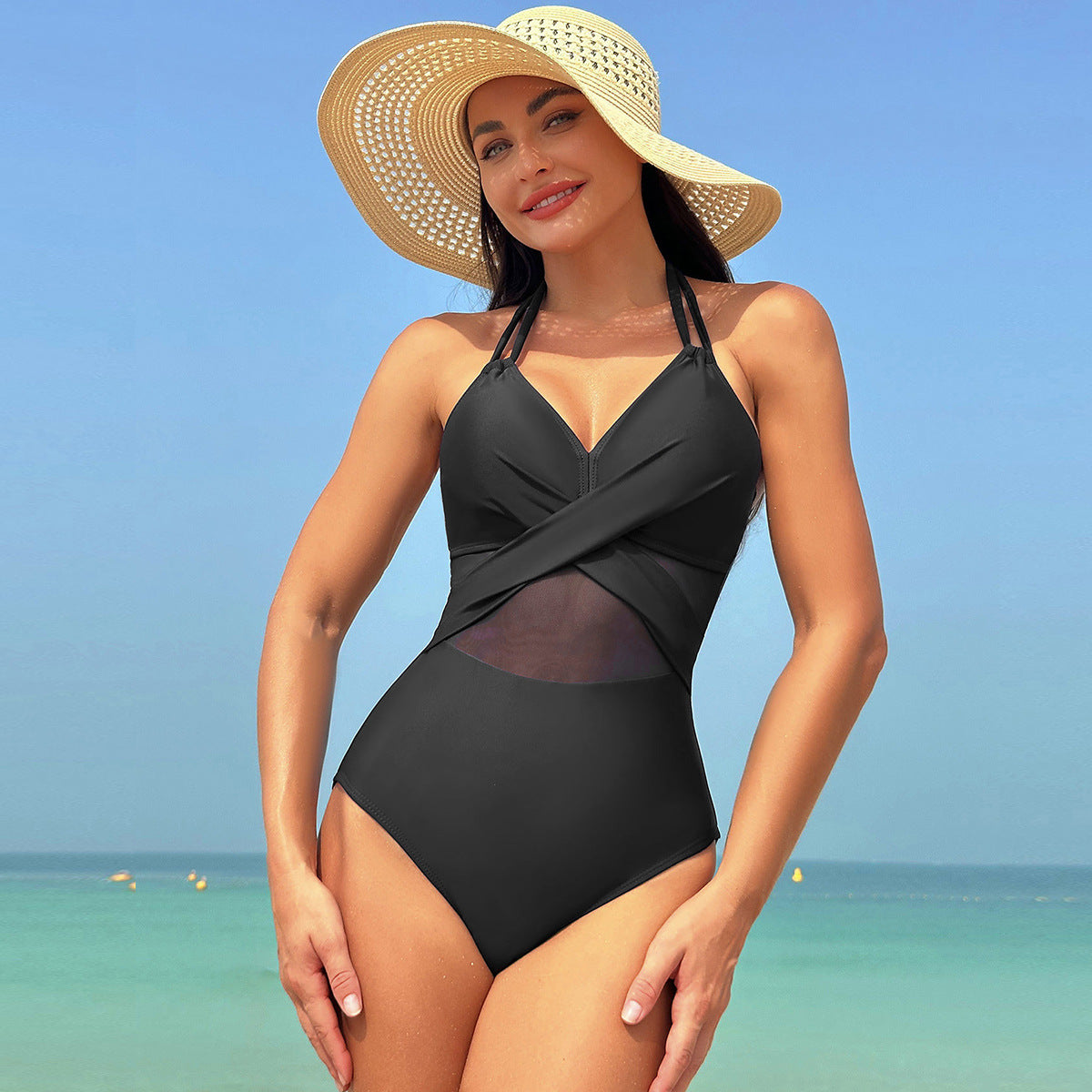 Halter-neck One-piece Cross-strap Design