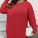 Plus Size Round Neck Long Sleeve Cable-Knit Sweater