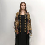Long Fringe Sequin Embroidered Shawl