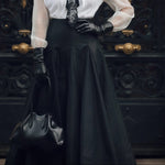 Black & White Oversized Shoulder Shirt & High-Waisted Maxi Skirt Set