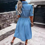 Single-breasted Lapel Midi Denim Dress