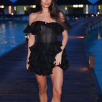 Black Off-shoulder Ruffled Mini Dress