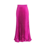 Glossy pleated long skirt