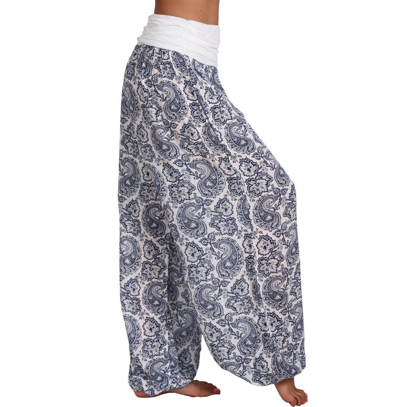 High-Waist Digital Print Wide Harem Pants