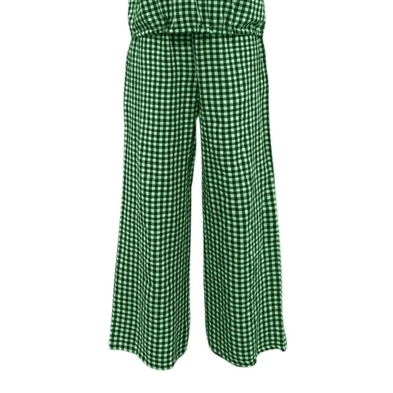 Plaid Round Neck Half Sleeve Top and Pants Set -runwayfashionista.com