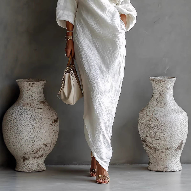 Irregular Off-shoulder Midi Dress - white