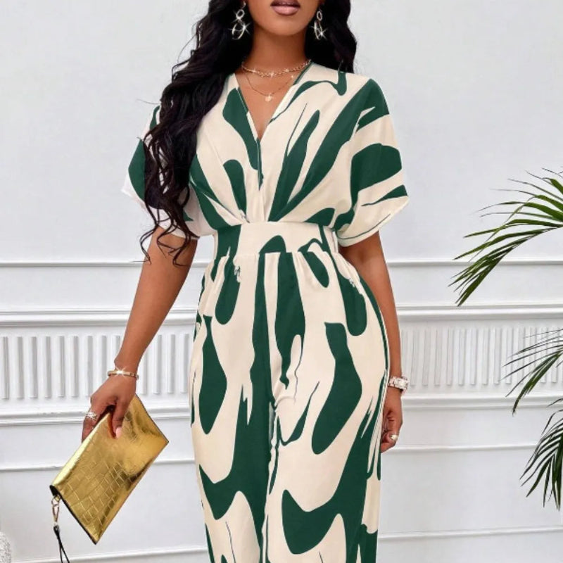 Elegant V-neck batwing sleeve wide jumpsuit - runwayfashionista.com