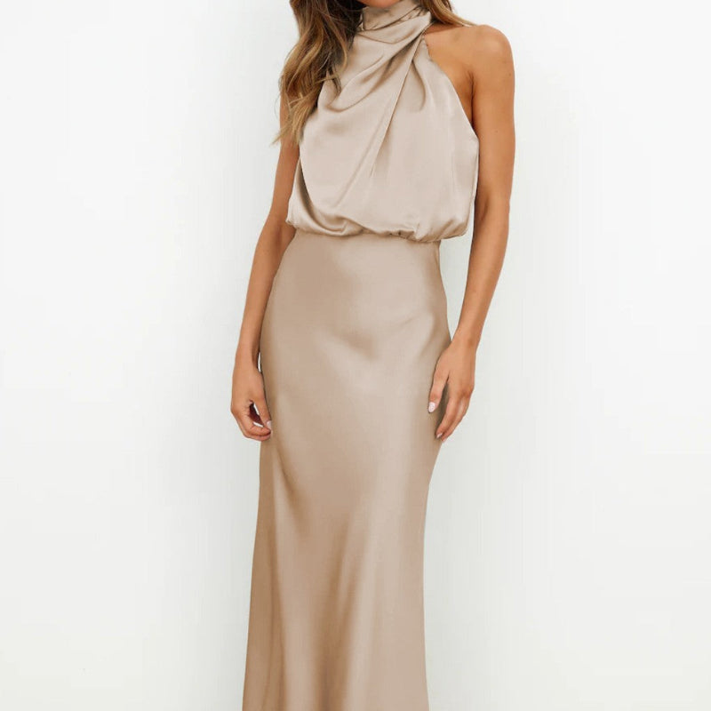 Sleek Sleeveless Summer Midi Dress - beige