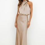 Sleek Sleeveless Summer Midi Dress - beige
