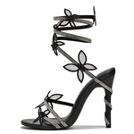 Snake Butterfly Rhinestone Flower Stiletto Heels