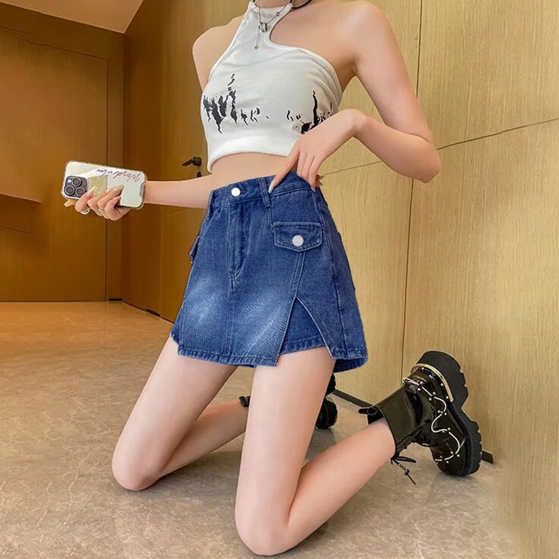 High-Waisted Denim Mini Skirt