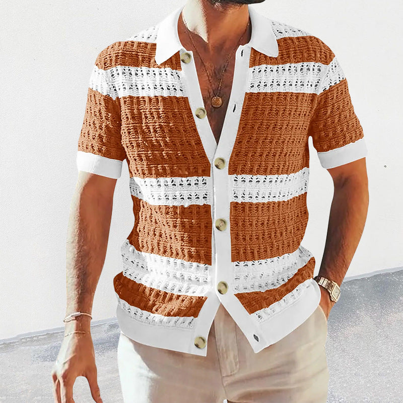 Men's Polo Neck Short Sleeve Shirts - brown