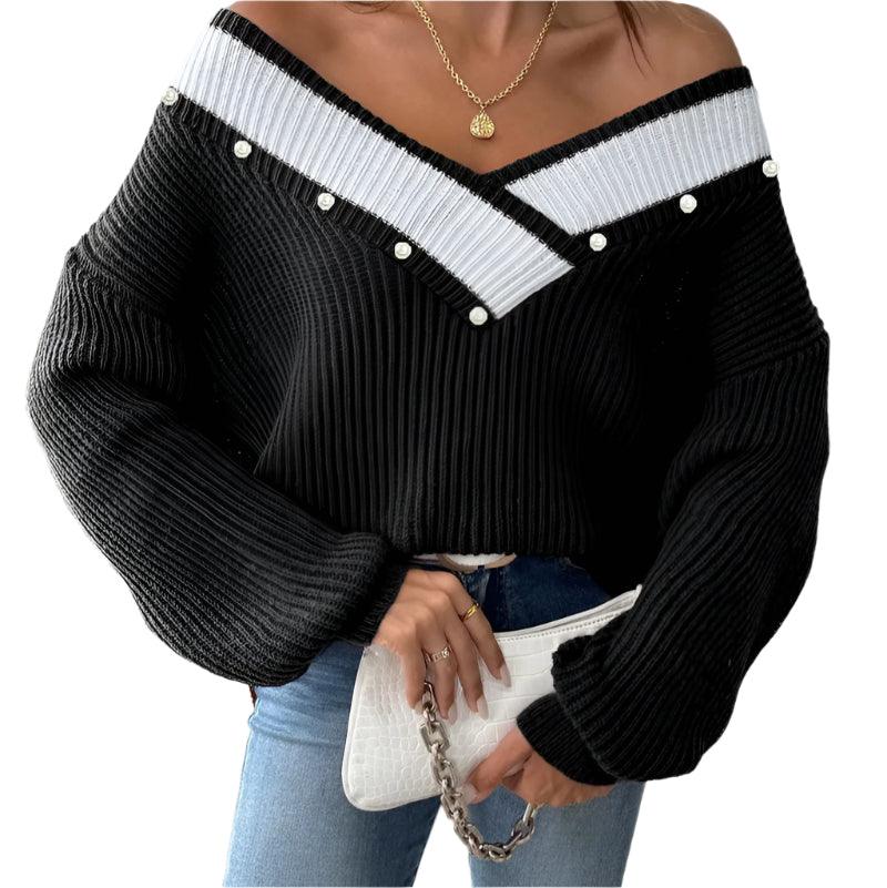 V-neck loose sweater -runwayfashionista.com