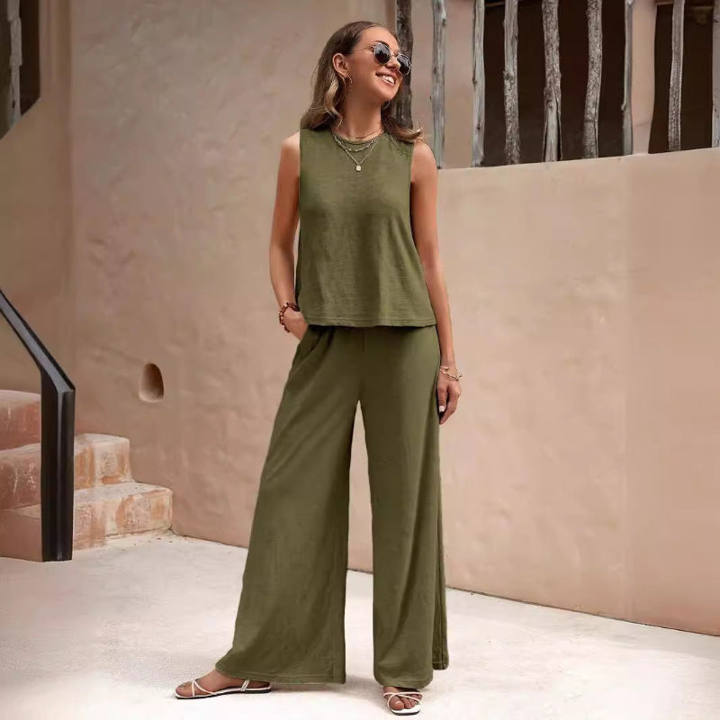 Elegant Casual Loose Pants Sets - army green