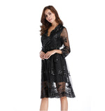 Floral Sequin V-Neck Midi Dress - black