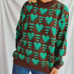 Heart Contrast Long Sleeve Dropped Shoulder Sweater -runwayfashionista.com