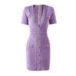 Knitted Short Sleeved V-neck Dress