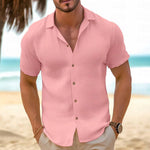 Short-Sleeved Button-Down Shirt - pink