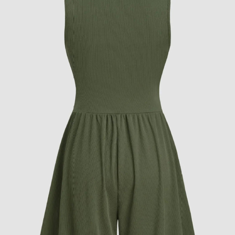 Pleats and Decorative Grooves Sleeveless Romper - rnwayfashionista.com