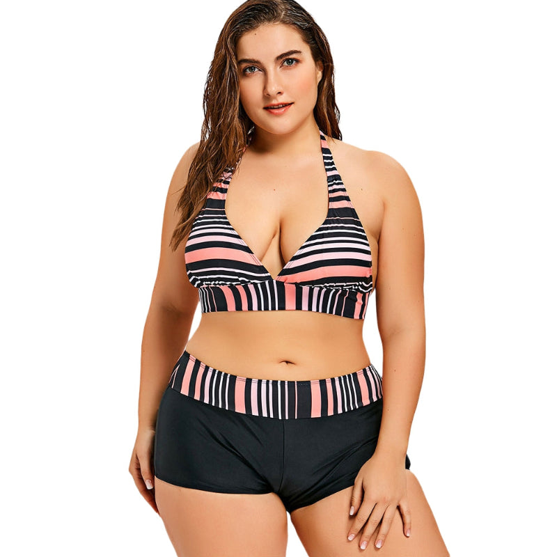 Striped Plus Size Plunge Bikini: Your New Beach Edge - runwayfashionista.com