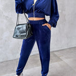 Long Sleeve Cropped Top and Pants Set - runwayfashionista.com