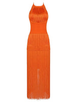 Sleevless Tassel Blackless Mid-calf Dresses - runwayfashionista.com