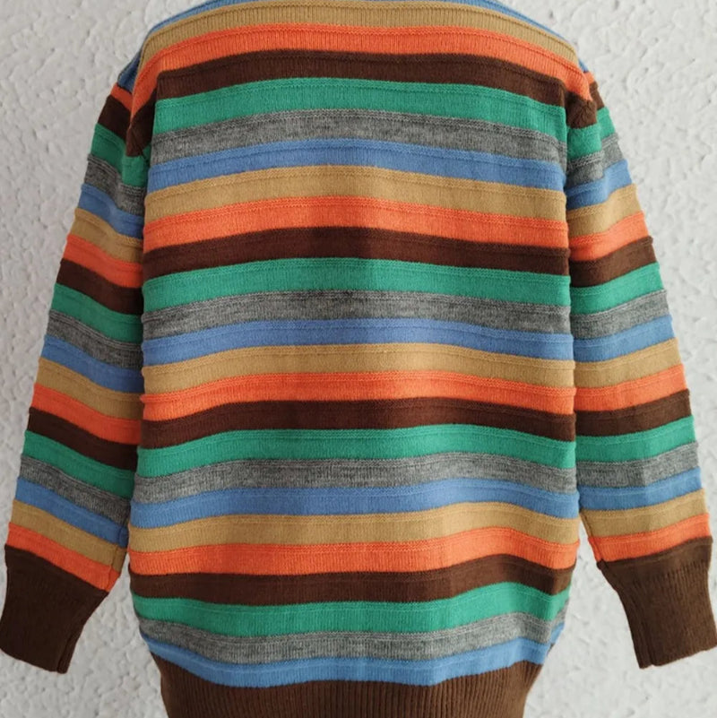 Contrast Stripes Button Up Long Sleeve Cardiganrunwayfashonista.com