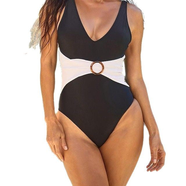 Color-Block Halter One-Piece Sleeveless Padded