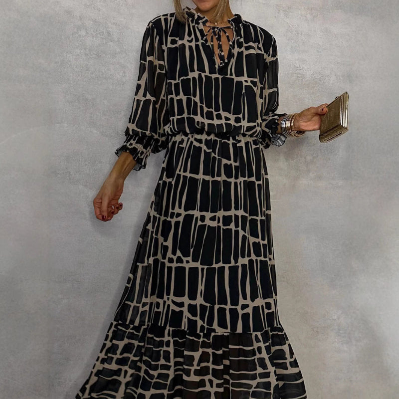 Elegant Long Sleeve Maxi Dress - Black