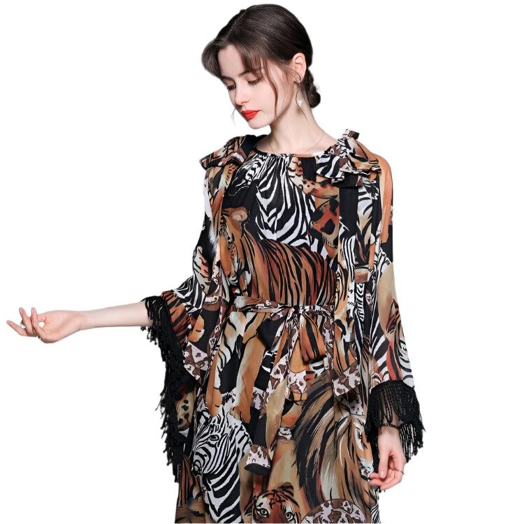 Folk Print Tassel Loose Maxi Dresses