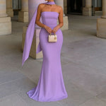 Elegant Strapless Ribbon-Trimmed Evening Gown - purple