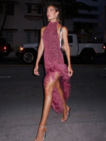 Shiny Mock Turtleneck Halter Dresses