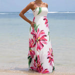 Bohemian Print Large Flower Pocket Maxi Dress - Pink