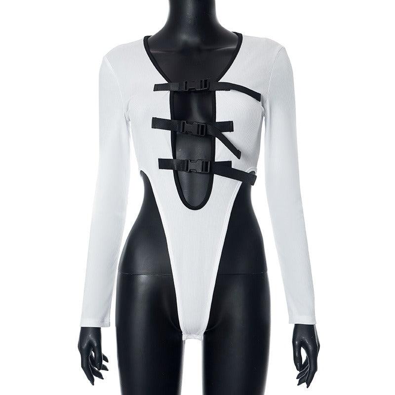 Button Decoration Bodysuit - runwayfashionista.com