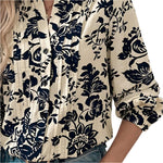Printed notched long sleeve shirt -runwayfashionista.com