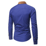 White, Black & Navy Slim-Fit Faux-Suede Contrast-Collar Button-Front Long-Sleeve Dress Shirt